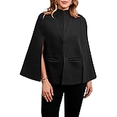 Cicy Bell Womens Cape Pea Coat Work Casual Split Long Sleeve Coat Stand Collar Open Front Fall jacket
