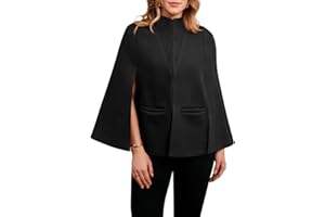 Cicy Bell Womens Cape Pea Coat Work Casual Split Long Sleeve Coat Stand Collar Open Front Fall jacket
