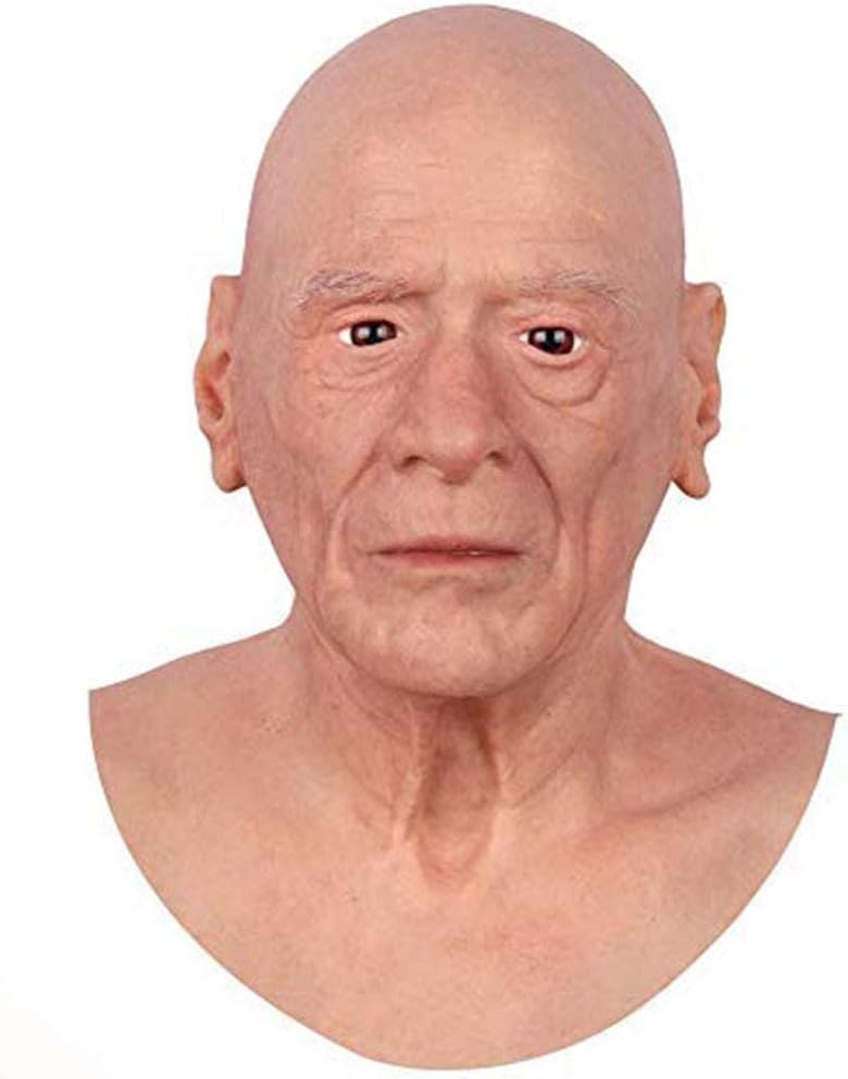 GODLV Silicone Old Man Mask Halloween Mask Crossdresser Transvestite Transgender Realistic Prop Face Mask Novelty Cosplay Costume Party Mask,Brown
