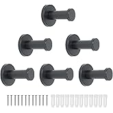 Vanloory Bathroom Towel Hooks, 6 Pack Round Coat Hooks, Sturdy Wall Mounted Robe Hook, SUS 304 Stainless Steel Heavy Duty Clothes Hanger, Wall Towel Hooks for Bathroom Bedroom Kitchen (Black)