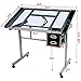 Yaheetech Drafting Drawing Craft Table Tempered Glass Top Art Artist Desk Craft Station Study Table with Adjustable Chair Salon Stool