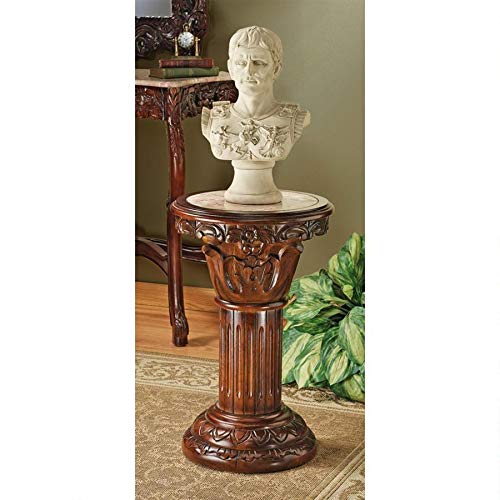 Design Toscano Imperia Pedestal Column Plant Stand, Medium, 23 Inch, Hardwood and Marble, Cherry