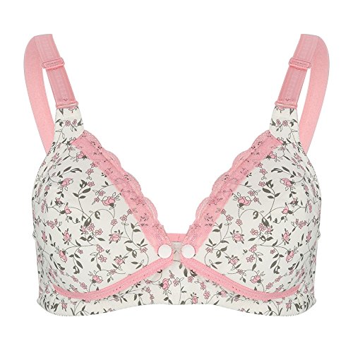 Floral Lace Bra Maternity Nursing Bra Cotton Front Open Breastfeeding Pregnant Women Clothing(40/90-Pink) Rosa