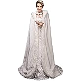White Women's Wedding Cloak Coat with Hoods Winter Long Jacket Bridal Wraps Warm Faux Fur Cape