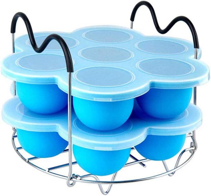 BASONG Silicone Egg Bites Molds, Instant Pot Accessories with Steamer Rack Trivet, Heat Resistant Handles Sous Vide Egg Poacher for 6, 8 Quart Instant Pot, Electric Pressure Cooker