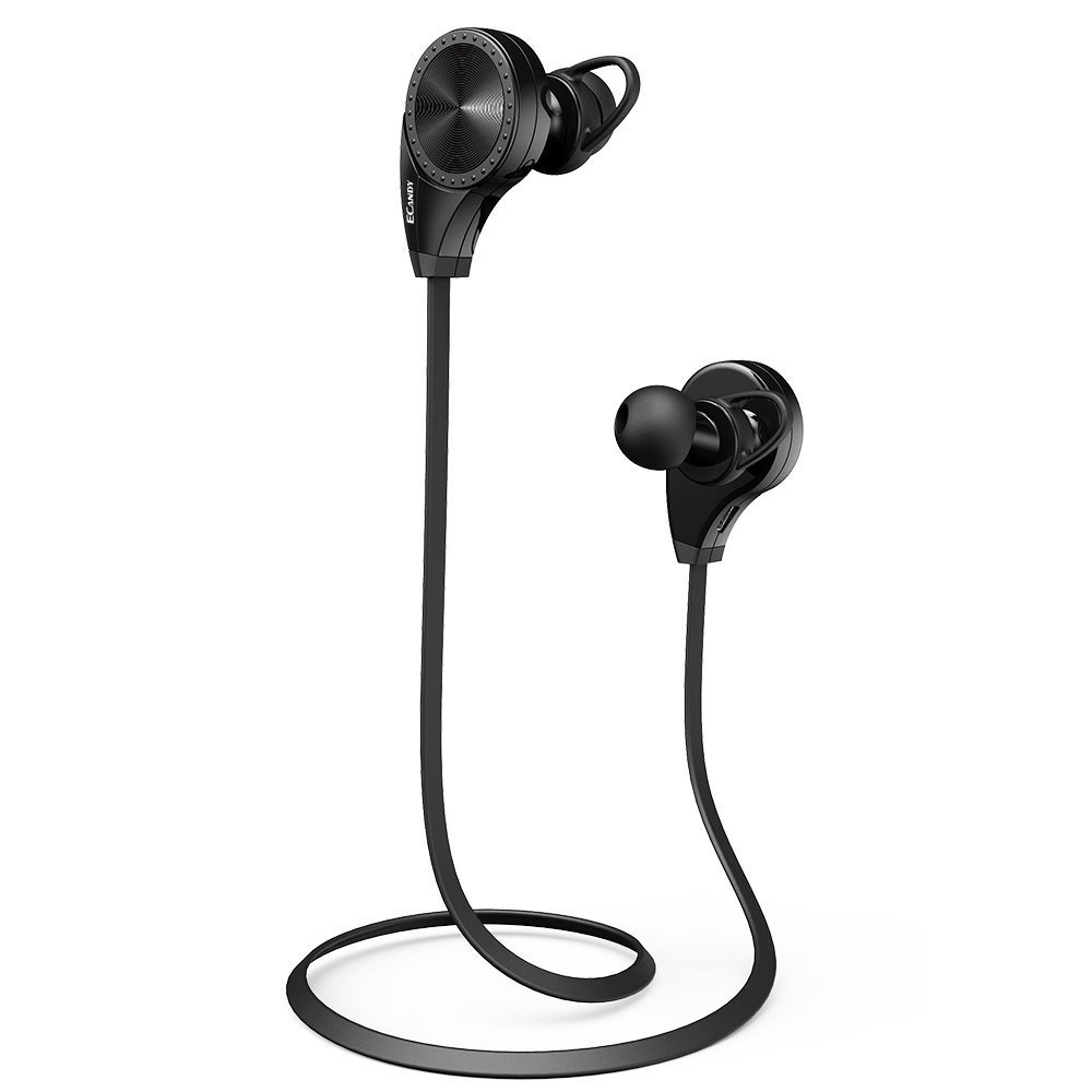 Ecandy Wireless Bluetooth Headphones with Mic for Running, Sweatproof Earphones,Noise Cancelling Headsets - Black