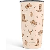 SANDJEST Cowgirl Tumbler 20oz, Stainless Steel Travel Cup with Lid, Insulated Coffee Mug, Cowgirl Gifts for Women Girls Friends Sisters on Birthday Christmas (Beige)