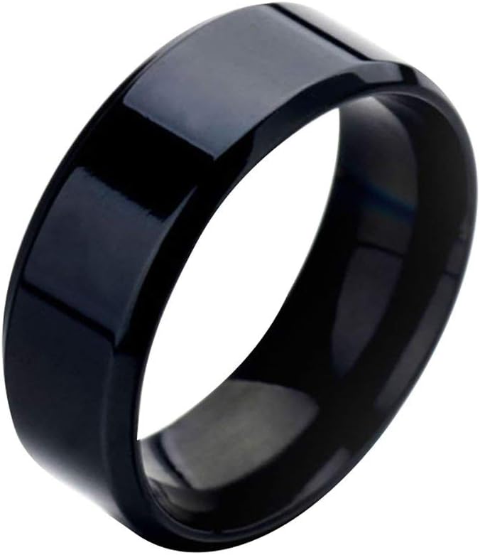 Fashion Simple Unisex Lovers Stainless Steel Mirror Finger Rings Jewelry Gifts - Black US 12