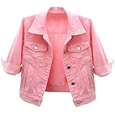 loveimgs Women Casual 3/4 Sleeve Button Down Cropped Denim Jean Jacket Motorcycle Short Jacket