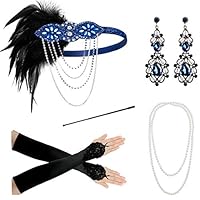 1920s Accessories for Women Headpiece Earrings Cigarette Holder Necklace Gloves Flapper Costume Set