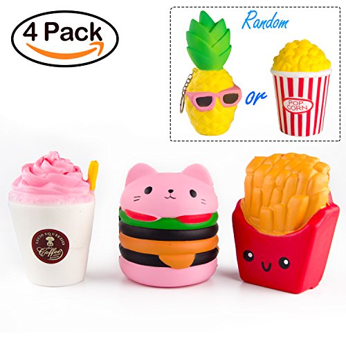 BeYumi Slow Rising Toy, Kawaii Hamburger, Fries, Pineapple, Popcorn, Drinks Set Meal Squishy Cream Scented Decompression Squeeze Toys for Collection Gift, decorative props Large or Stress Relief