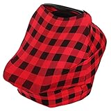 Baby Car Seat Canopy, Privacy Nursing Breastfeeding Cover for Boys and Girls (Plaid), Stretchy Poncho, Infinity Scarf, Shawl, Shopping Cart, Stroller, Carseat Covers by KiddyStar