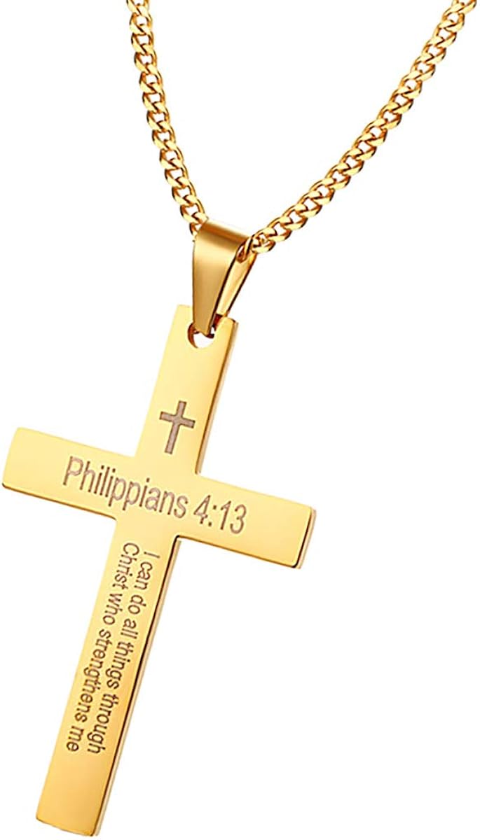 Rongsaメンズネックレス 宗教ペンダント クロス 十字架 経文 聖書名言 I Can Do All Things イエス キリスト教 欧米風 ステンレス お守り 5 3cm 1個 ジュエリー 通販 Amazon