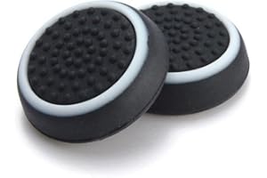 AMBERTOWN Silicone Thumb Stick Grip Cap Joystick Thumbsticks Caps Cover for PS4 Xbox One PS3 Xbox 360 PS2 Game Controllers (Black w/White)