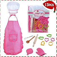 HmiL-U Chef Set for Kids - 13 Pcs Kids Cooking and Baking Set Includes Kids Apron, Chef Hat, Utensils, Cooking Mitt for Kids Chef Role Play Set , Gift for 3 Year Old Girls and up