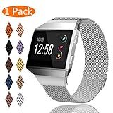 KingAcc Compatible Fitbit Ionic Bands, Milanese Stainless Steel Mesh Metal Replacement Band for Fitbit Ionic, Magnetic Clasp Lock Wristband Strap Women Men (1-Pack, Silver, Large)