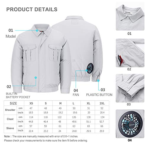 DEWBU Workwear Equipped Cooling Jacket Fan with Battery Pack for Summer Outdoors Air-Conditioned Clothes (Gray Suit, Small) - Thumbnail 4