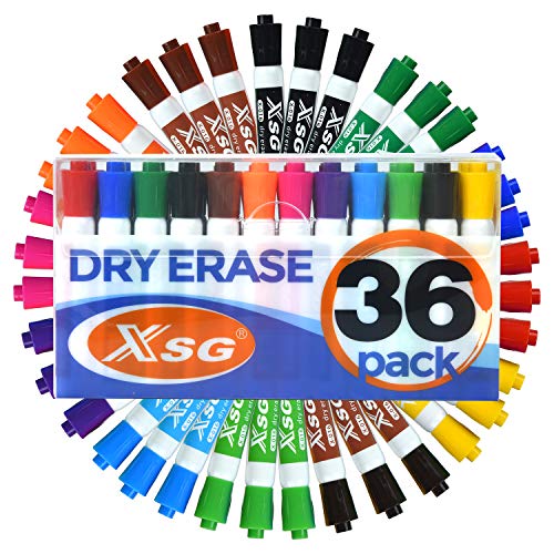 Dry Erase chisel tip Marker Pen, XSG （36 Bulk Pack） 12 assorted Colors