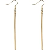 Long Bar Dangle Earrings for Women, Gold Plating Minimal Vertical Drop Earrings Dainty Geometric Statement Jewelry for Wedding & Party