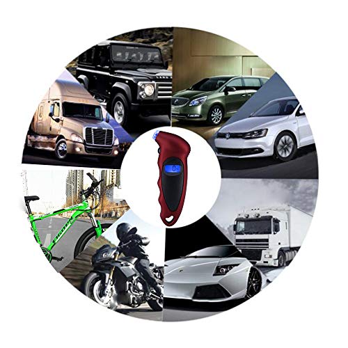 HUIQIAODS Digital Tire Gauges 150 PSI 4 Pressure Units with Lighted Nozzle Backlit LCD and Non-Slip Grip for Vehicle Motorcycle Bike - Red - Thumbnail 5