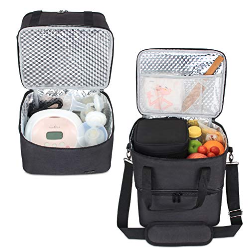 image for Luxja Breast Pump Bag with 2 Insulated Compartments for Breast Pump an