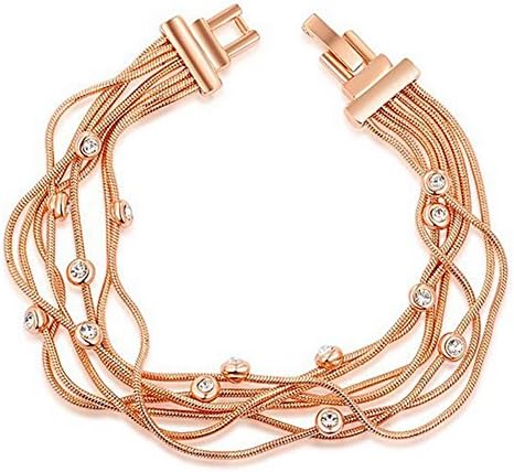 KaiSasi Womens Rose Gold White Diamond Bracelet Multifilament