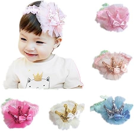 EKIMI Baby Girls Princess Lace Gauze Bowknot Crown Headbands Hairbands (hot pink)