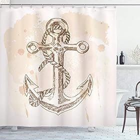 Ambesonne Anchor Shower Curtain, Illustration of Anchor and on Stained Background Navy Summer Holiday Print, Cloth… 51of8GLpgNL. SS280
