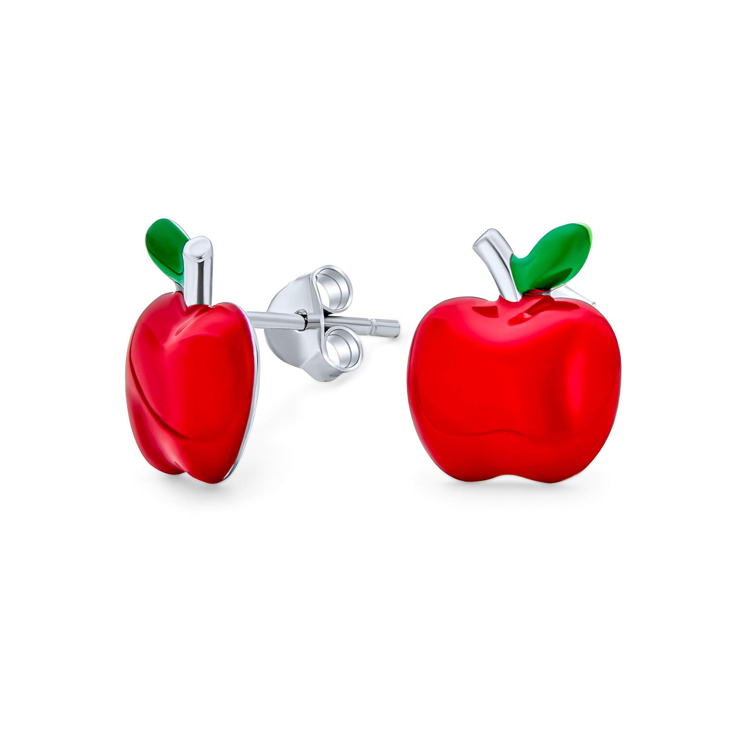 Small Teachers Pet Red Enamel Food Fruit Apple Stud Earrings For Women Teen .925 Sterling Silver
