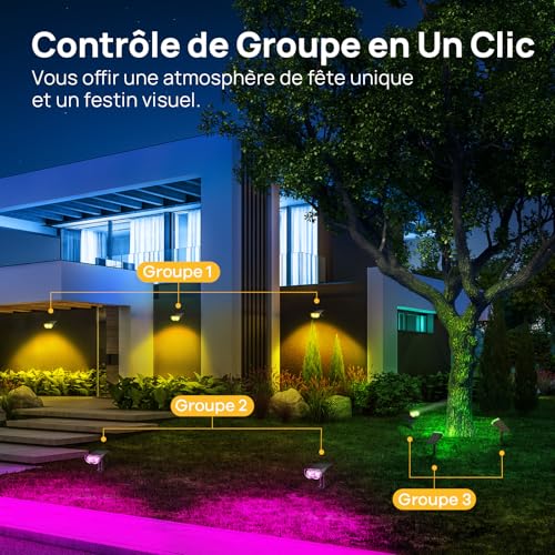 Linkind Smart SL5 Solar Outdoor Spotlight with Motion Sensor, 16 Million Colours, Group Control, Music Sync, Red Light Alarm, IP65 Garden Lamp, Christmas, Halloween, 4 PCS