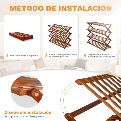 JESUS zapatera Plegable, No Requiere instalación, 4 Capas, 12-16 Pares | Organizador Zapatos de instalación Libre de 4 Capas, 12-16 Pares de Zapatos, Zapatera para Dormitorio, Puerta, Sala de Estar