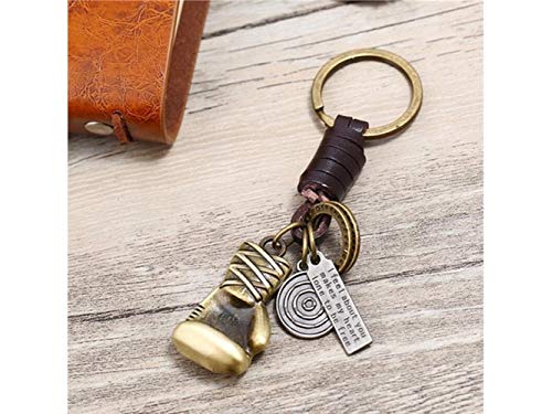 Huasen Car Keychain, Leather Boxing Gloves Keyring Personalised Best Friend Mini Gift Keychain Novelty Vintage Cute Friendship Key Ring for Women and Men_Ancient Gold+Brown for Gift