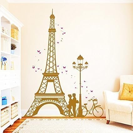 Wandtattoo-Loft „Eiffelturm Paris mit verliebtes Paar“ ZWEIFARBIG