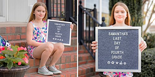 Felt Letter Message Board - Gray | 12x12 inch White Rustic Solid Wood Frame & Easel Stand | Changeable Wooden Letterboard Includes 356 White Letters, Numbers & Emojis | by TrustyWave - Thumbnail 3