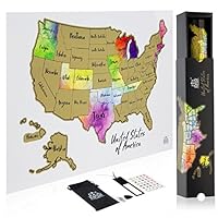 Scratch Off Map Of The United States In STUNNING WATERCOLOR Poster - Your 12 x 18 USA Map Has Easy Scratch Off Gold Foil And Reveals All US States - Gorgeous Full Color Gift Box Included