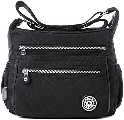 PETJAY Women’s Lightweight Waterproof Nylon Crossboby Casual Shoulder Messenger Bag with Zipper Pockets (Black)