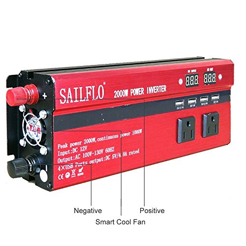 2000W Power Inverter 3 AC Outlets & 4 USB-Cigarette Lighter Adapter And Car Battery Clips- Cooling Fan,Low Battery Voltage Alarm