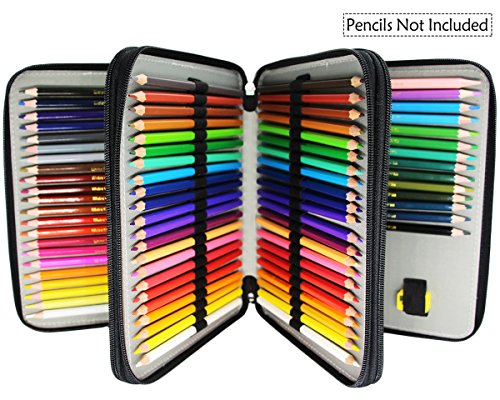 Miraclekoo 120 Slots PU Leather Pencil Holder Pencil Case Large Capacity Multi-layer Pencil Bag (BLACK)