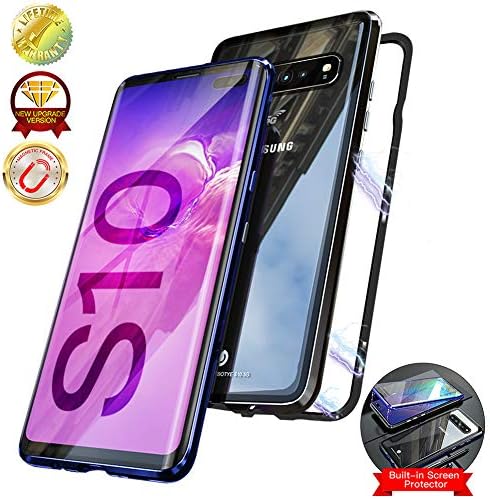 Magnetic Case for Samsung Galaxy S10e,Double-Sided Clear Tempered Glass Hard Back Cover [with Built-in Magnets Metal Bumper Frame],360° Full Protection Ultra Slim Case for S10e 5.8"[Blue&Black]
