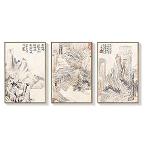 3 Piece Framed Canvas Wall Art for Living Room, Bedroom Traditional Chinese Landscape Painting Canvas Prints for Home Decoration - 16"x24"x3 Panels