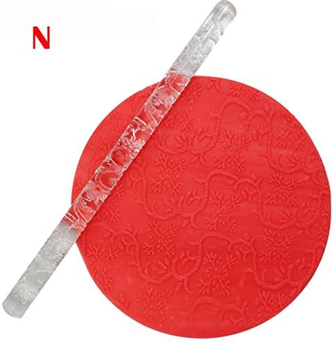 Rmalby Embossing Acrylic Rolling Pin Fondant Sugar Craft Cake Baking Decorating Tool (N)