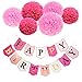Mudder Happy Birthday Banners Paper Pom Poms Flowers with 3 Meters Strip for Birthday Party Decorations