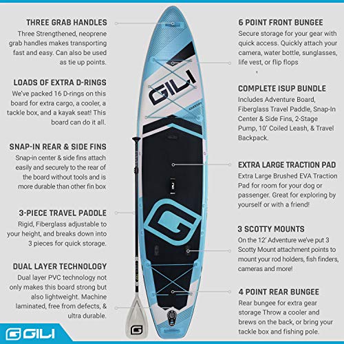 GILI Adventure Inflatable Stand Up Paddle Board Lightweight, Durable