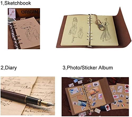A5 Notebook -WENTS Leather Journal Vintage Refillable Sketchbook Travel Diary with Elastic Closure - Image 4