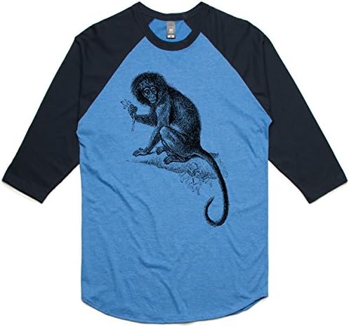 theIndie Long Tailed Monkey (Black) 3/4-Sleeve Raglan Baseball T-Shirt, Arctic Marle / Navy, L