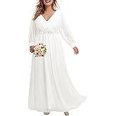 Pinup Fashion Women Plus Size Formal Dresses - Long Sleeve Evening Gown Applique Chiffon Maxi Dress