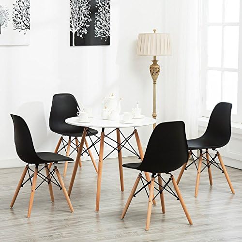 WV LeisureMaster Pre Assembled Modern Style Dining Chair Mid Century White Modern DSW Chair, Shell Lounge Plastic Chair for Kitchen, Dining, Bedroom, Living Room Side Chairs(Set of 4),Black