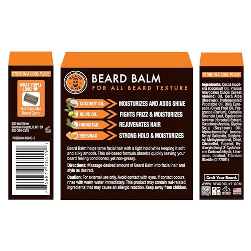 Beard Guyz Beard Balm - Beard Conditioner and Styler for Men, Softens, Tames, and Moisturizes Facial Hair, 2.25 oz