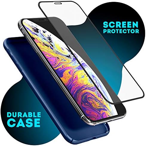 Pneubonic iPhone Xs Max Case - Slim Fit Ultra Thin Hard Plastic Matte Apple iPhone Xs Max Case 10D Screen Protector and Ring Stand Holder - Durable Anti-Slip TPU Case for iPhone Xs Max 6.5 inch Blue