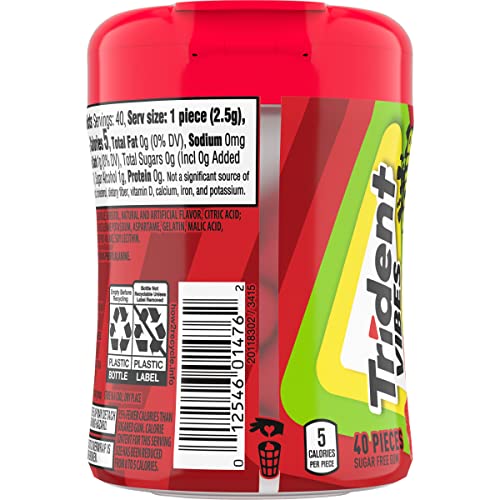 TRIDENT VIBES SOUR PATCH KIDS REDBERRY SUGAR-FREE CHEWING GUM, 40 PIECE BOTTLE